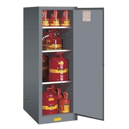 Justrite 54 gal, 3 Shelves, 18-Gauge Steel, 23.25 in W x 65 in H x 34 in D, Gray 895403